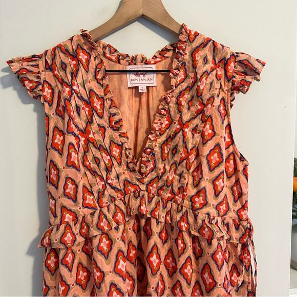 Banjanan Pink Red Printed Cotton Mini Dress Small - Picture 6 of 11